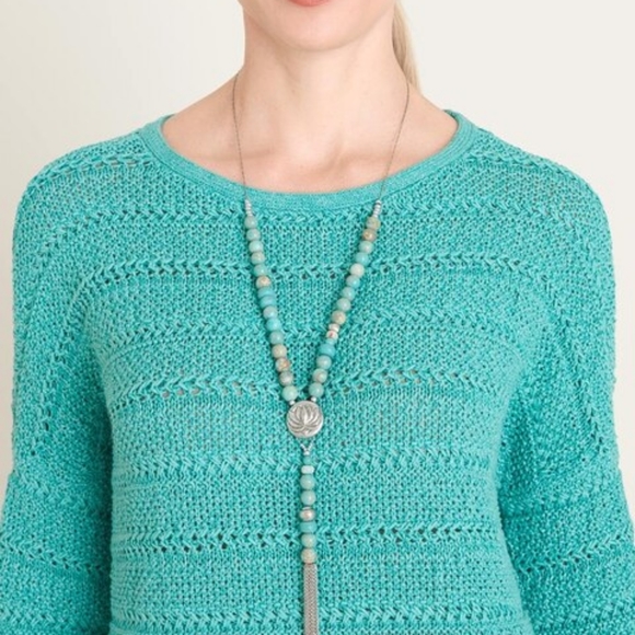 CHICO'S Convertible Beaded Turquoise-Hued Tassel Necklace - Picture 2 of 12